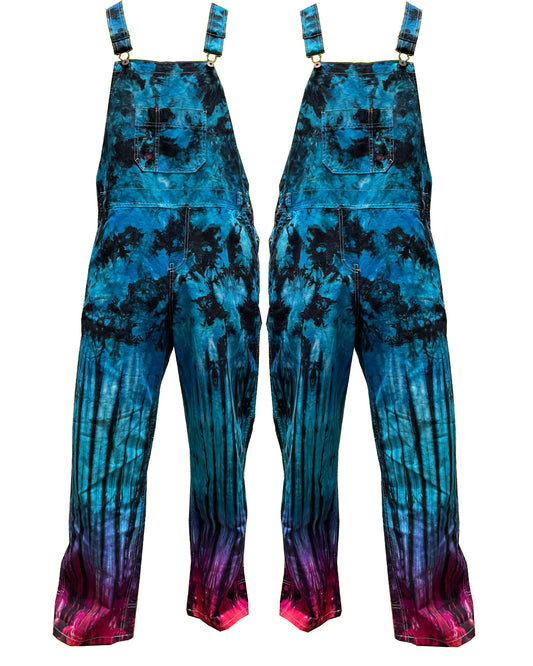 Tie Dye Denim Overalls (Aqua Purple Pink)