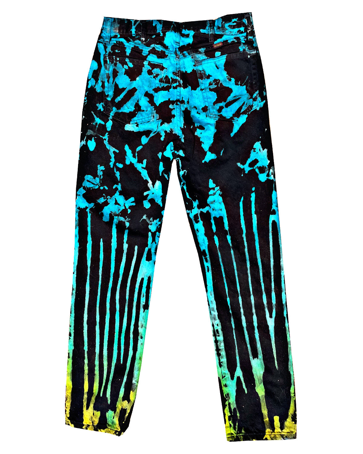 Black Tie Dye Denim Pants (Splotch/Stripes Turqouise, Green, and Yellow)