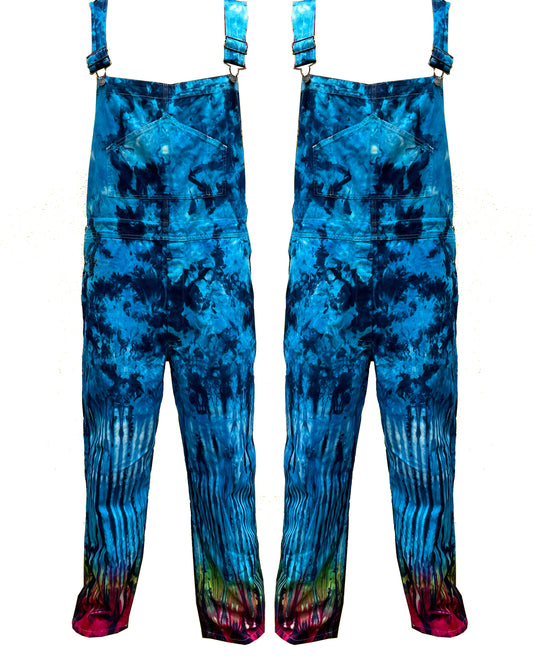 Tie Dye Denim Overalls (Aqua Blue Red - Stripe)