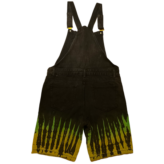 Tie Dye Denim Long Shortalls (Black/Green/Yellow)