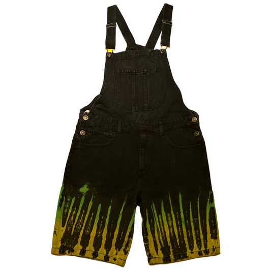 Tie Dye Denim Long Shortalls (Black/Green/Yellow)