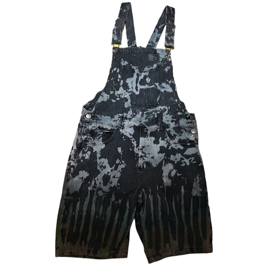 Tie Dye Denim Shortalls (Grey/Black)