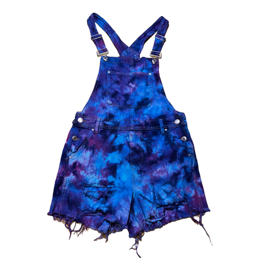 Tie Dye Denim Shortalls (Blue/Purple)