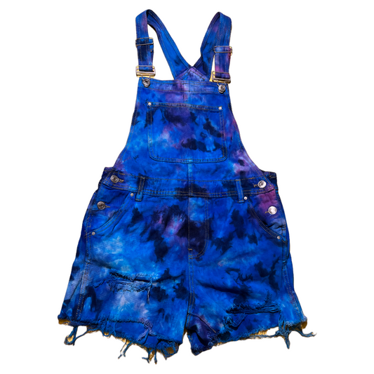 Tie Dye Denim Shortalls (Blue/Purple)