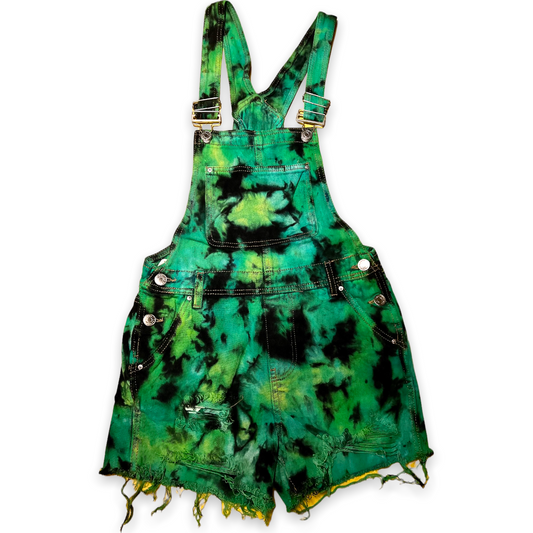 Tie Dye Denim Shortalls (Green)