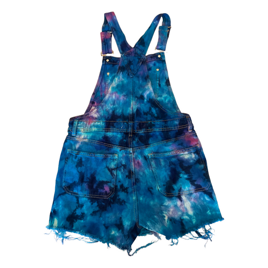 Tie Dye Denim Shortalls (Turquoise/Purple)