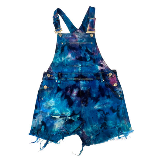 Tie Dye Denim Shortalls (Turquoise/Purple)