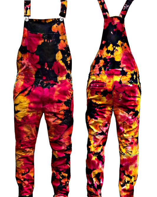 Tie Dye Denim Overalls (Red Orange Yellow)