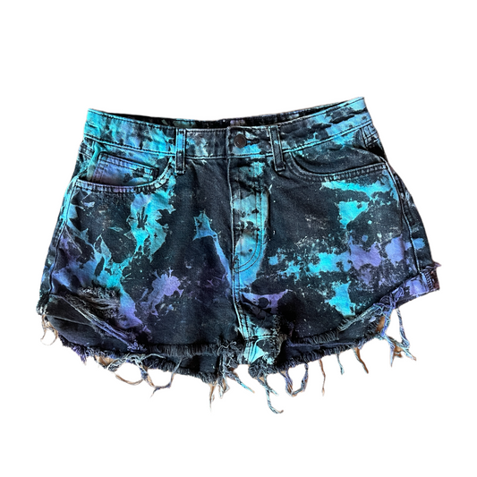 Be Kind Tie Dye Shorts (Black on Purple and Blue)